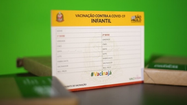 Cart�o de vacina��o contra a Covid-19 para o p�blico infantil (Divulga��o/GovSP).