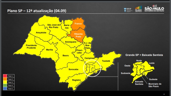 Nova atualiza��o do Plano S�o Paulo, nesta sexta-feira (4) recoloca regi�o na fase amarela (Reprodu��o/Governo de SP).