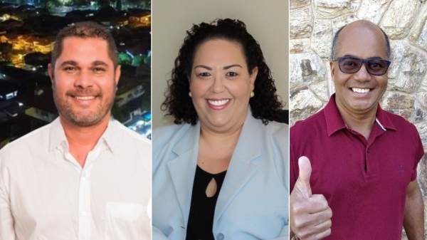 Trs pr-candidatos a prefeito em Luclia, pela oposio: Bico (Elizandro Valrio), Tatiana Guilhermino e Srgio Belarmino (Divulgao).