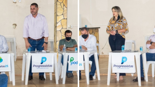 Bico e Rosi Barreta, confirmados como pr�-candidatos a prefeito e vice-prefeita, em conven��o do Progressista, Republicanos, Podemos e Democratas (Divulga��o/Da Assessoria).