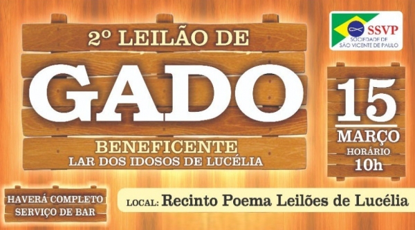 Leil�o de gado beneficente ao Lar dos Idosos de Luc�lia acontece neste domingo (15), a partir das 10h (Divulga��o).