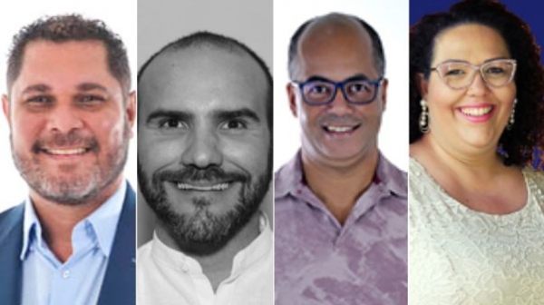 Candidatos a prefeito de Luc�lia: Bico, Carlos Ananias Junior, Professor S�rgio Belarmino e Tati Guilhermino (Reprodu��o/Divulga Cand/TSE).