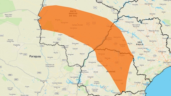 Faixa de alerta do aviso de temporal para esta quinta-feira, 14 (Reprodu��o/Inmet).