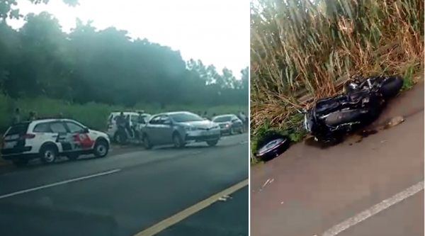 Carro e moto envolvidos no segundo acidente, 200 metros da primeira ocorr�ncia (Reprodu��o).