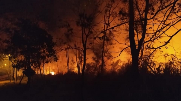 Incndio na noite deste sbado, no Salto Botelho, em Luclia (Foto: Ricardo Silva/Facebook).