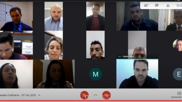 Print da tela da sess�o remota realizada pela C�mara Municipal de Luc�lia (Reprodu��o).